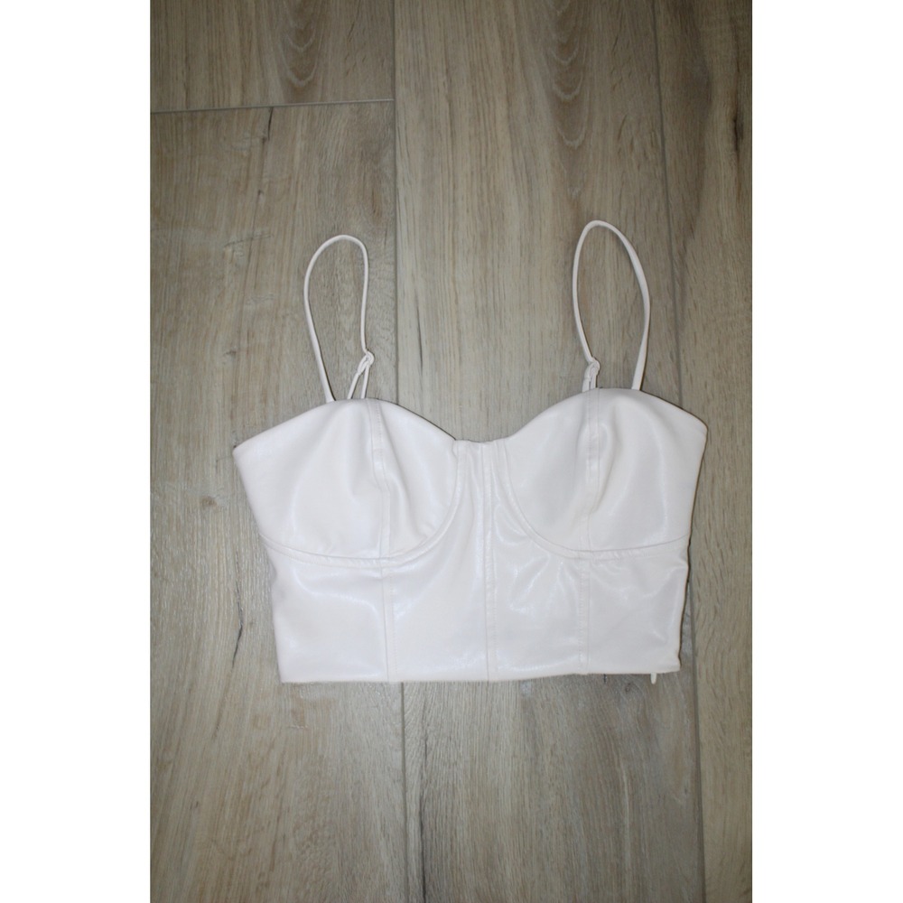 Express Women Off White Faux Leather Corset‎ Bustier Top Small Sweetheart Neck